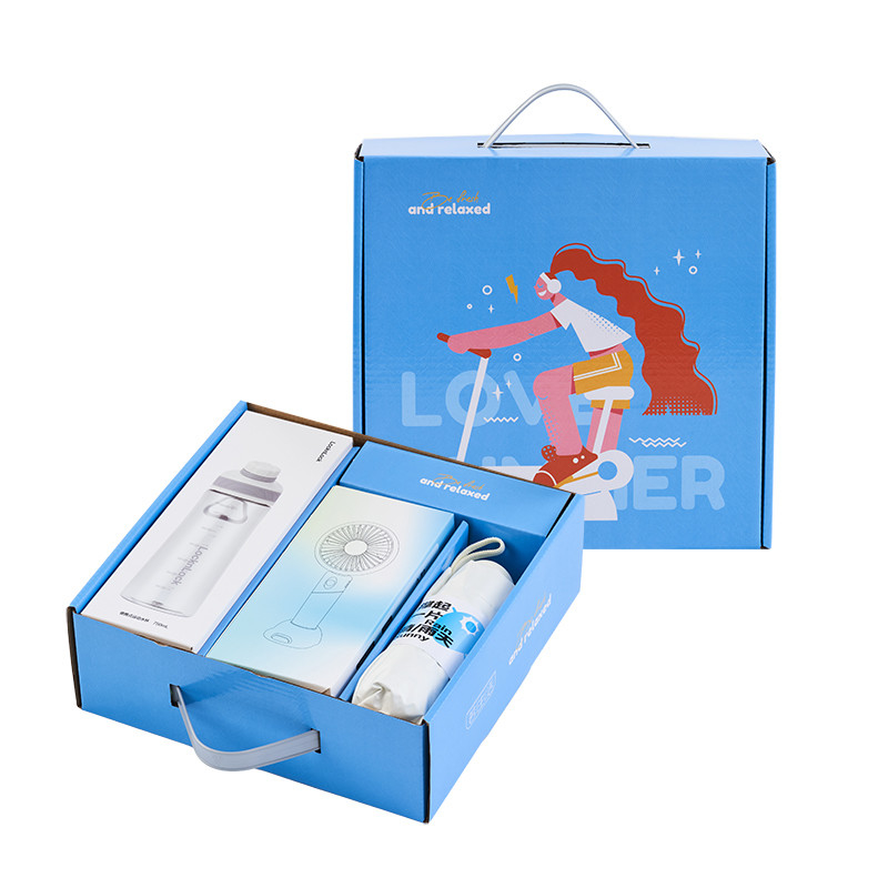 UV-Druck Sommer-Veranstaltung Geschenkbox Schloss Wasserbecher Tragbare Ventilator UV-Tragbare Regenschirm