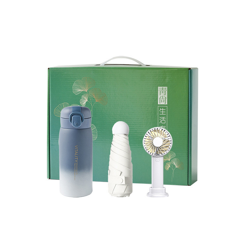 Sommer-Cool-Set Kunststoff-Sport-Wasserbecher Handgeführter Ventilator-Kapsel-Schirm als Willkommensgeschenk