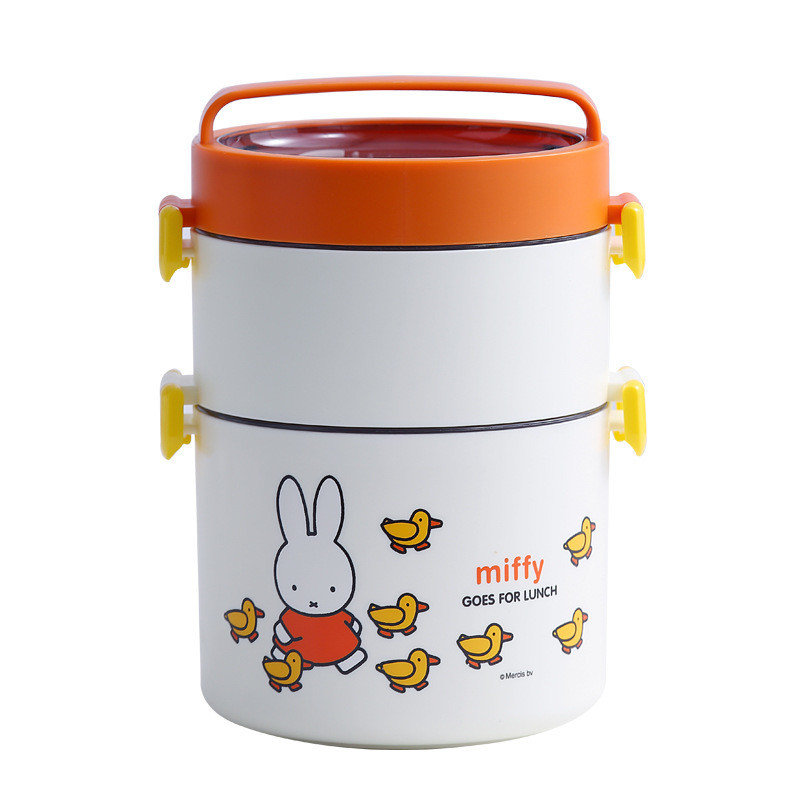Doppelschicht Portable Lunch Box Cartoon Muster Runde Bento Box mit süßem Design