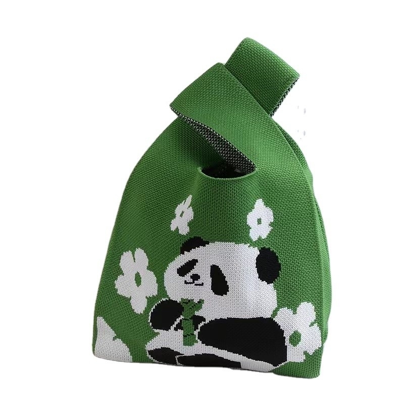 Farbenfrohe Panda Strick-Tasche Set Handheld Kleiner Ventilator Handcreme Glas Regenschirm Geschenk Set